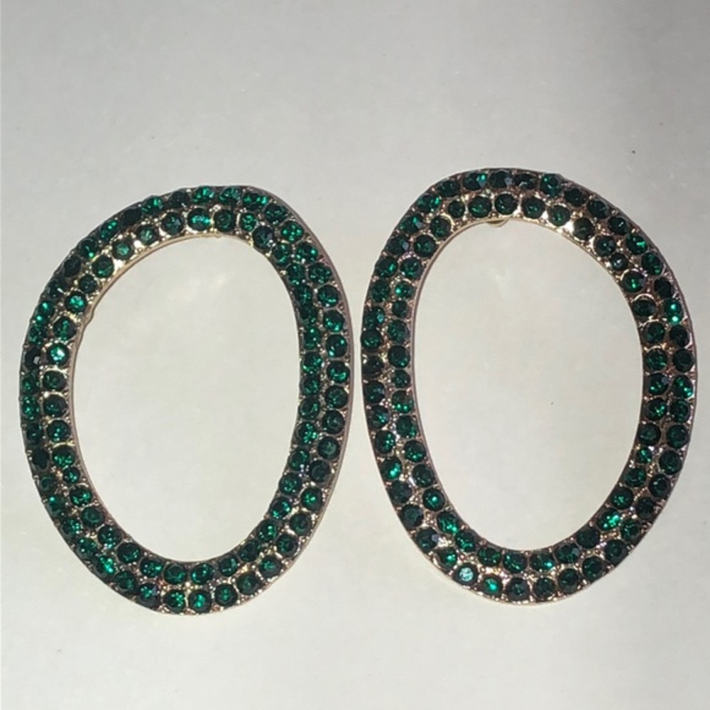 Huge Elegant Green Rhinestones Retro Boho Oval Earrings